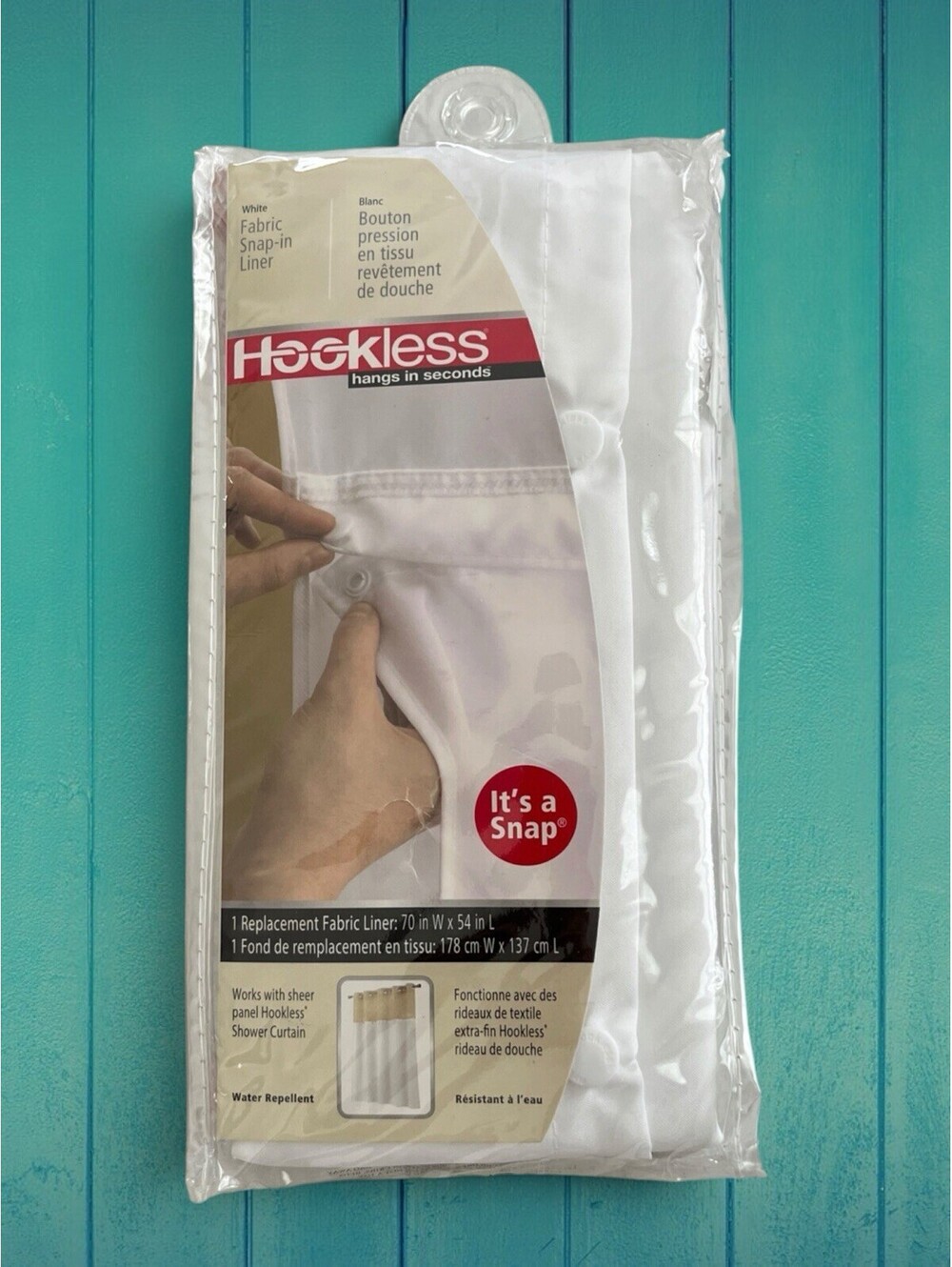 Hookless Replacement Snap In Fabric Liner 70"x 54" for Shower Curtains